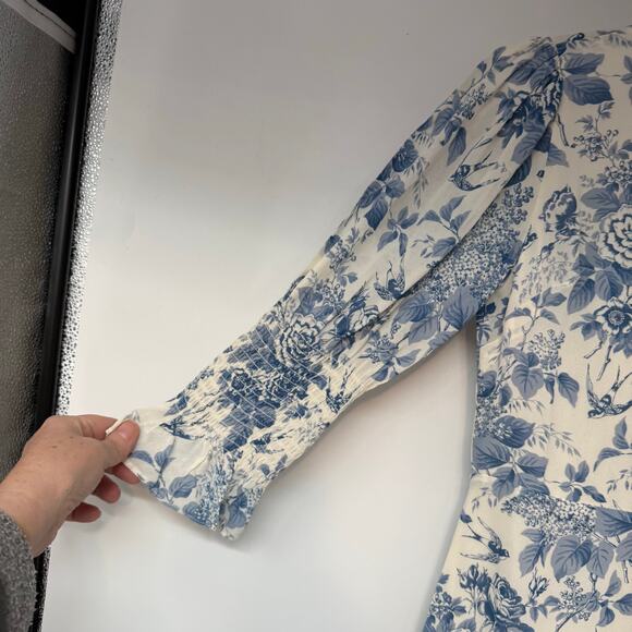 Reformation Carolena Floral-Print Crepe De Chine Midi Dress Women's Size 4 Blue - Picture 7 of 10